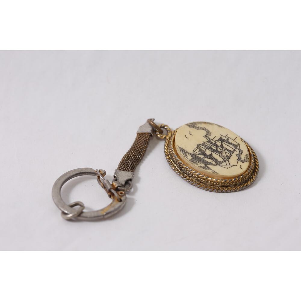 Vintage Sailing Ship Cameo Keyring Nautical Hanging Charm ~ 260423-WH 1094